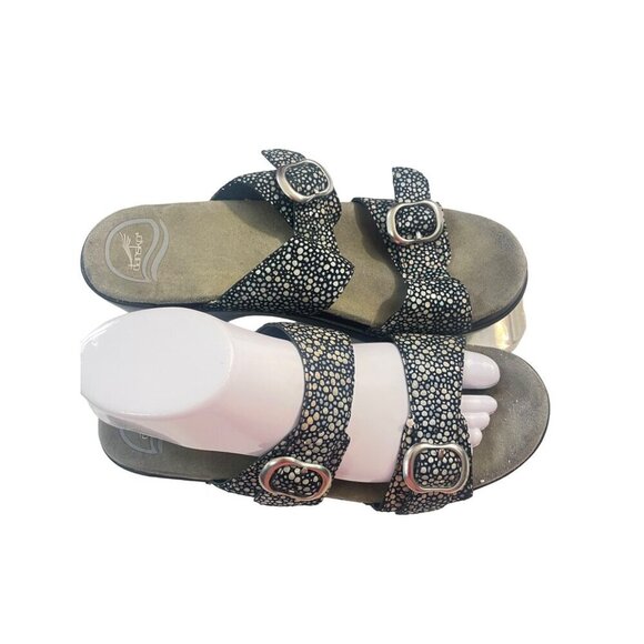 Dansko Sophie Metallic Black Polka Dot Buckle Sandals Size 39 US 8.5 9 - Picture 2 of 5